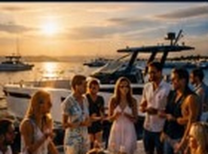 Sunset dinner on a boat deck